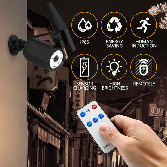 LED Waterproof Solar Wall Spotlight Spike 6000k Cool White Camera Shape Motion Sensor Remote Control IP66 Xf-709