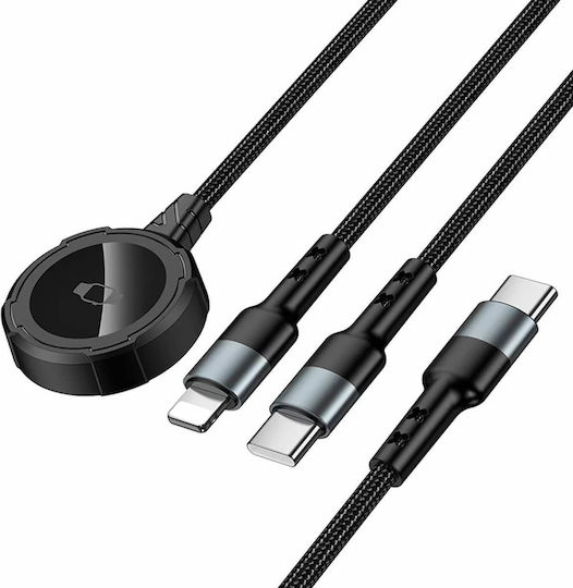 Hoco Braided USB to Type-C / Lightning Cable Μαύρο 1.2m CW64