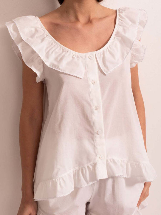 Sofiaman Sofiaman Sommer Damen Schlafanzug Set Weiß