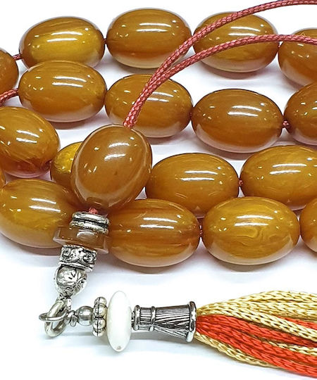 Roloi Komboloi Worry Beads with 19 Beads Made of Mastic Length 33cm Honey