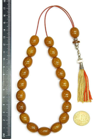 Roloi Komboloi Worry Beads with 19 Beads Made of Mastic Length 33cm Honey