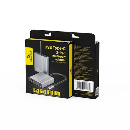 Gembird USB-C Докинг Станция с HDMI PD Сива (A-CM-COMBO3-04)