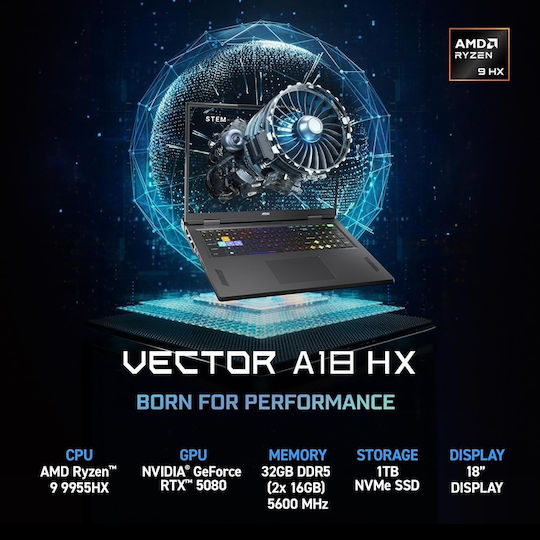 MSI Vector A18 HX A9WIG 18" IPS QHD+ 240Hz (Ryzen 9-9955HX/32GB/1.0TB SSD/GeForce RTX 5080/W11 Home) (US Keyboard)