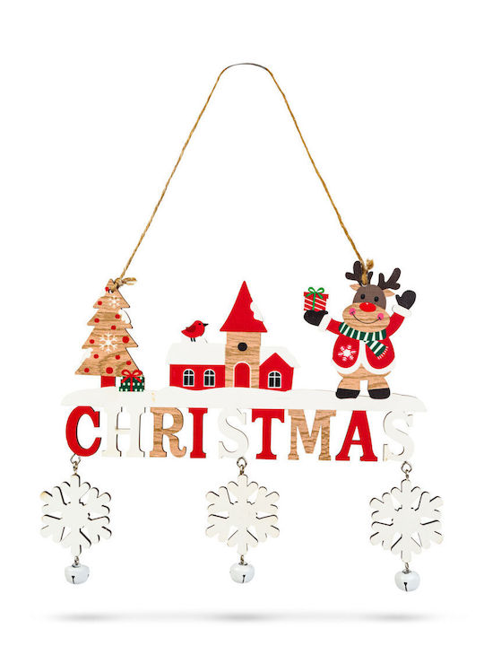 Decorațiune Din Lemn De Crăciun 23x20 Cm Clopoței Ren Om De Zăpadă Design