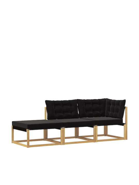 Three-Seater Outdoor Wooden Sofa With Cushions 241.5x83x73cm