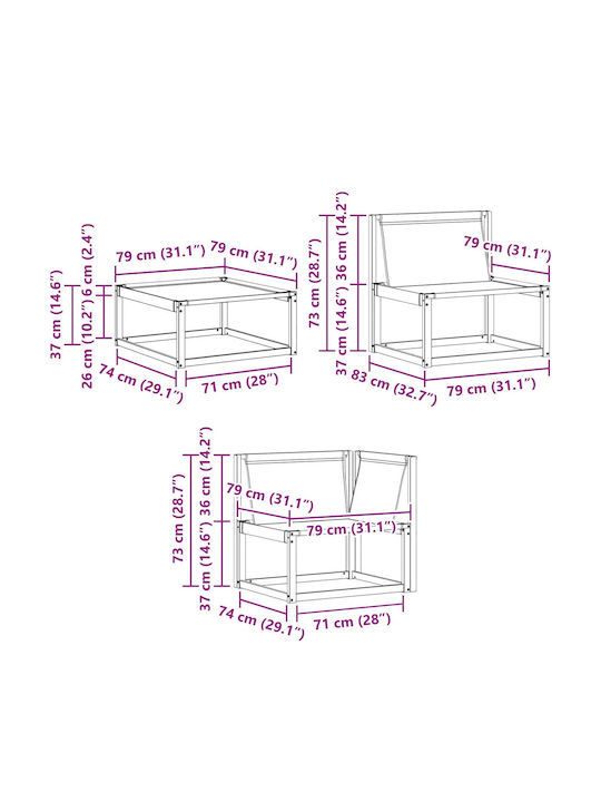 vidaXL Outdoor-Sofas & Bänke Dreisitziger Hölzernes Garten-Sofa mit Kissen 241.5x83x73cm