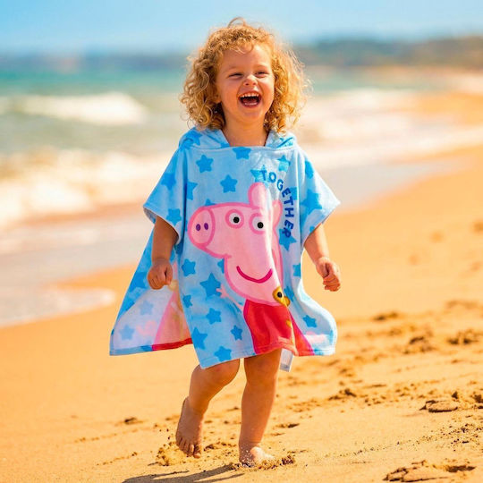 Πετσέτα Πόντσο Kουκούλα Peppa Pig 55cmx110cm-γαλάζιο