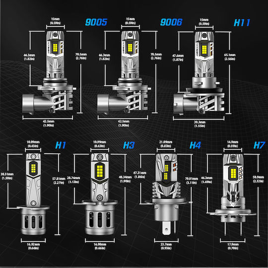 NovSight Крушки за Автомобил H1 LED 6500K Хладно Бяло 12V 90W 2бр