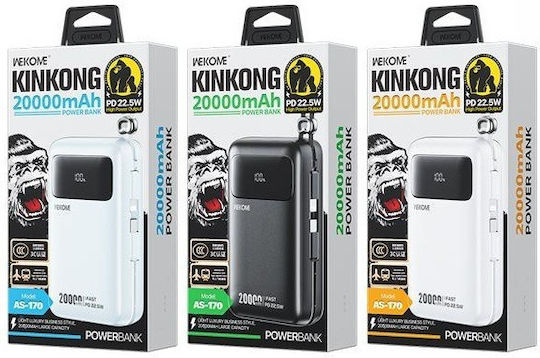 WK AS-170 Power Bank 20000mAh 22.5W with USB-A Port and USB-C Port Black
