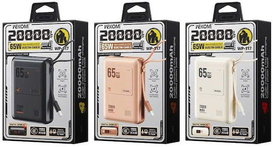 WK WP-117 Power Bank 20000mAh 65W mit USB-C Ausgangsanschlüsse Rosa