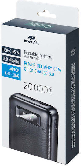 Rivacase VA1082 Power Bank 20000mAh 65W с USB-A порт и 2 USB-C порта Черен