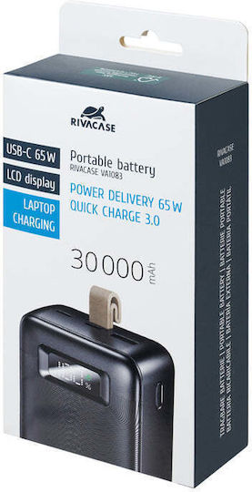 Rivacase VA1083 Power Bank 30000mAh 65W с USB-A порт и USB-C порт Черен