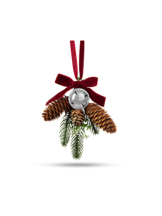 Christmas Door Decoration Artificial Fir Cones Silver Bell 16 Cm