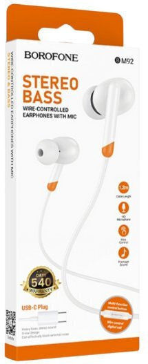 Borofone In-Ear Freisprecheinrichtung Kopfhörer mit Stecker USB-C Weiß
