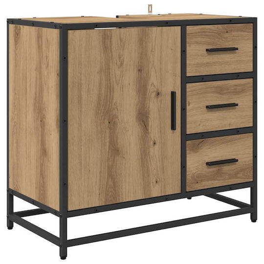 vidaXL Badezimmer Waschtisch-Einheit mit Waschbecken, Spiegel und Spalte M65xB33xH60cm Artisan Eiche