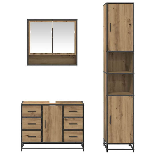 vidaXL Плот с Мивка Огледало и Колона 80x33x60 см Артисан Дъб