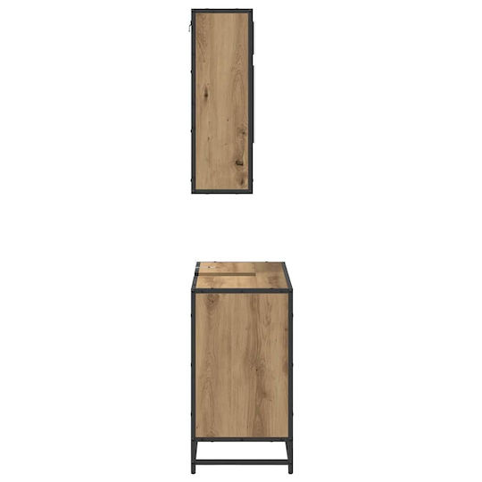 vidaXL Badezimmer Waschtisch-Einheit mit Waschbecken, Spiegel und Spalte M65xB33xH60cm Artisan Eiche