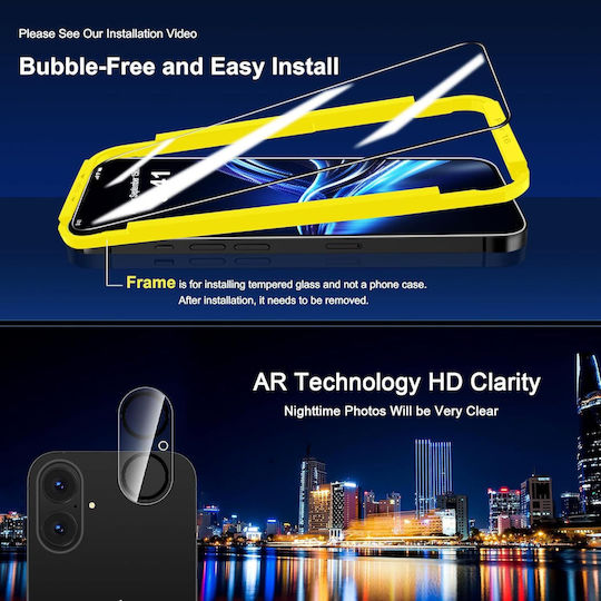 Qhohq Tempered Glass Apple Iphone 16 Screen Protection 9h+ Set 3 Pieces