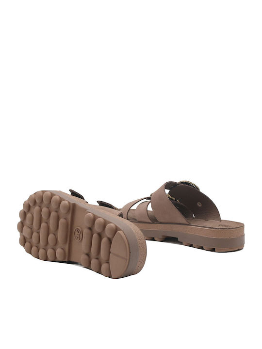 Leather Women's Flat Sandals Anatomic in Brown Color
