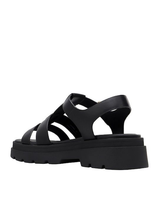 Adacter S Leder Flache Sandalen für Damen mit Riemen in Schwarz Farbe