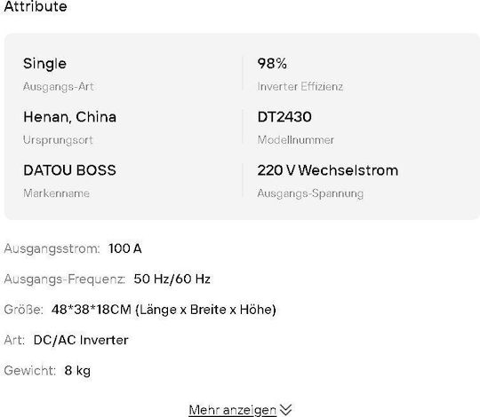 Reine Sinuswelle Wechselrichter Leistung 3000W mit Nenn-Eingangsspannung 24V Einphasig 5908123457245