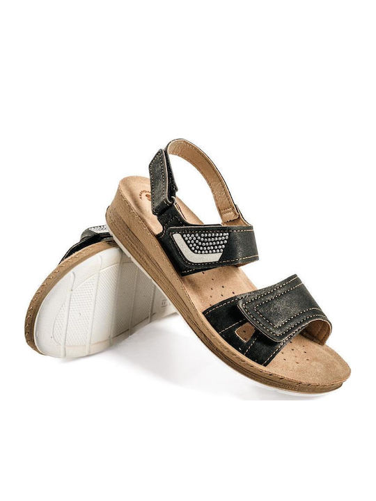 Leather Women's Flat Sandals Anatomic in Black Color