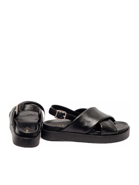 Leather Women's Sandals Flatforms Black