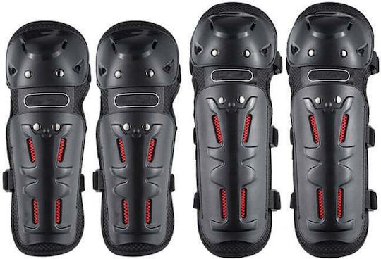FIXATO Motorrad Knieschoner Ellenbogenschützer Set Langlebig Abs Leicht Komfortabel Einstellbar Motorrad Scooter ATV Enduro Fahrrad Schwarz