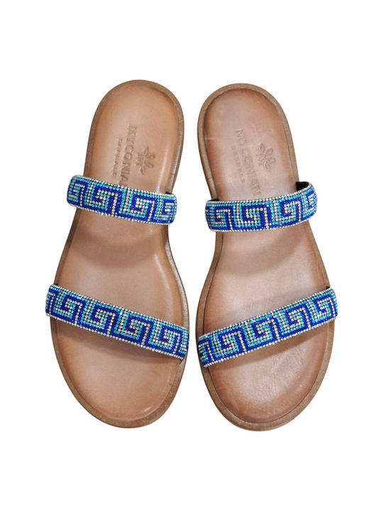 Leather Women's Flat Sandals in Blue Color