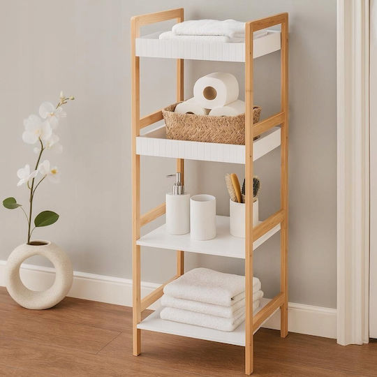 MRShome Επιδαπέδια Ραφιέρα Μπάνιου Bamboo 36x33x110cm Λευκή