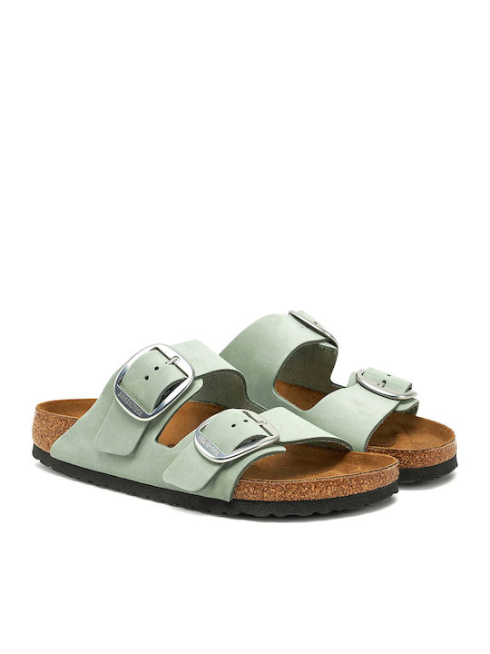 Arizona Big Buckle Δερμάτινα Γυναικεία Σανδάλια Πράσινα Narrow Fit
