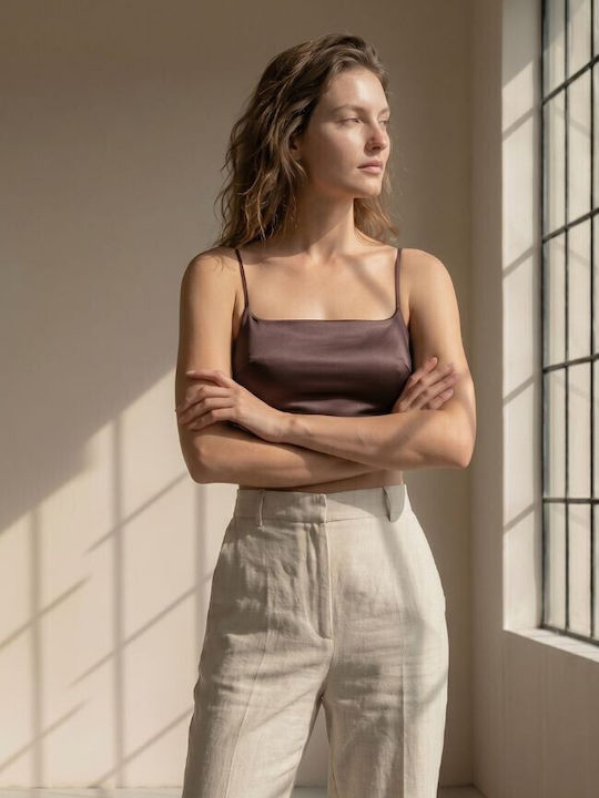 Damen Crop Top Satin Braun Espresso