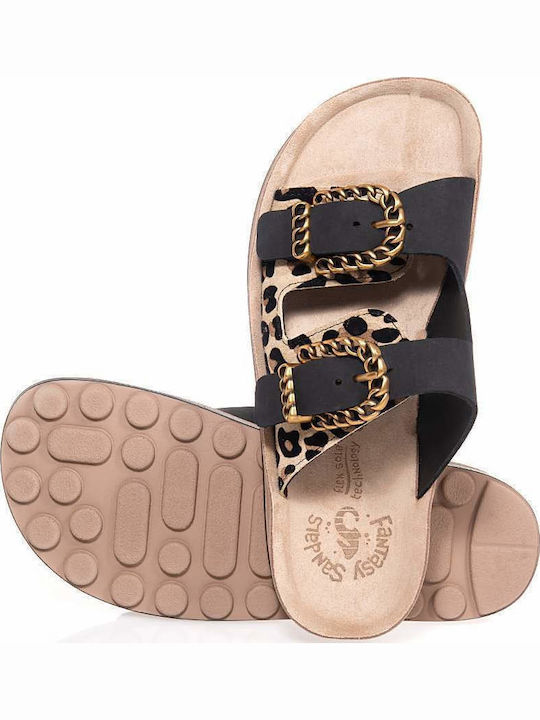 Leather Women's Flat Sandals Anatomic Leopardo Velvet