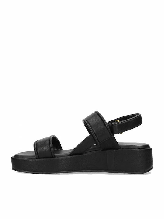 Leather Women's Flat Sandals with Strap in Black Color