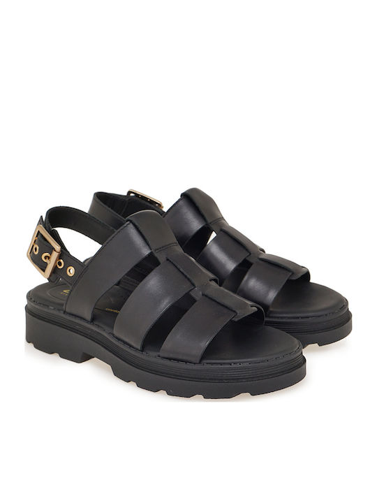 Strap Leather Women's Sandals Black