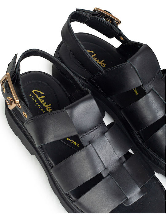 Strap Leather Women's Sandals Black
