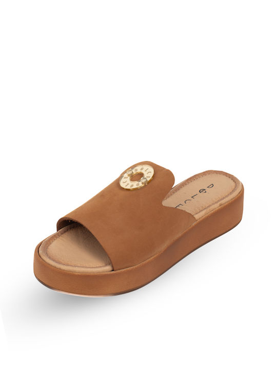 Δερμάτινα Γυναικεία Ανατομικά Σανδάλια Flatforms Ταμπά