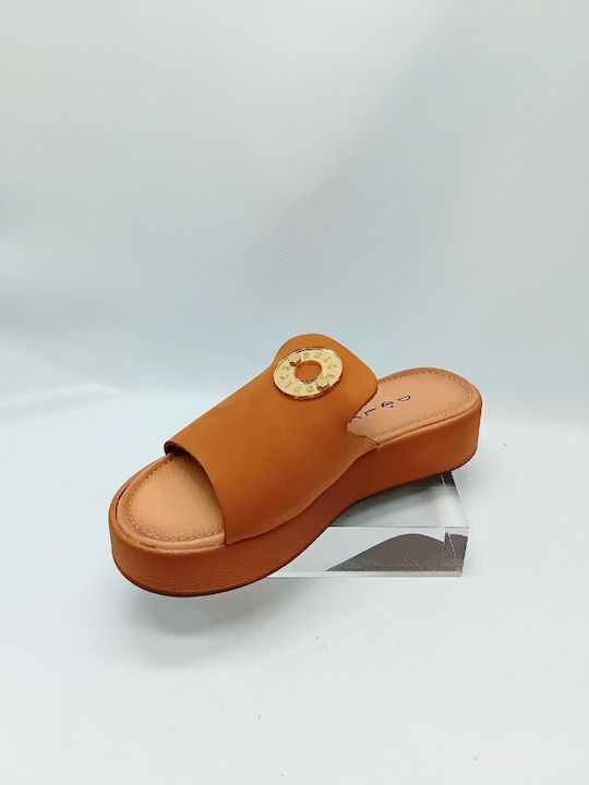 Δερμάτινα Γυναικεία Ανατομικά Σανδάλια Flatforms Ταμπά