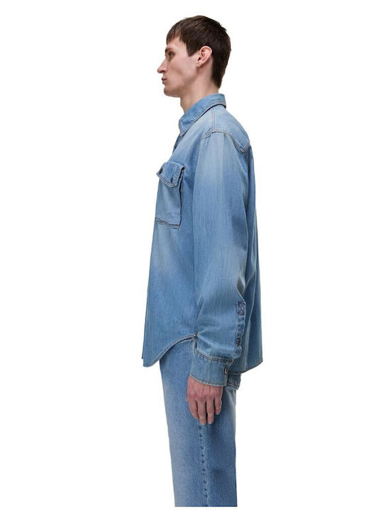 Napapijri Mânecă Lungă Cămașă Denim Albastră