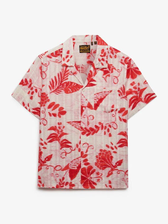 Shirt Shirt Short Sleeve Women's Denim Shirt Ikat Floral Red