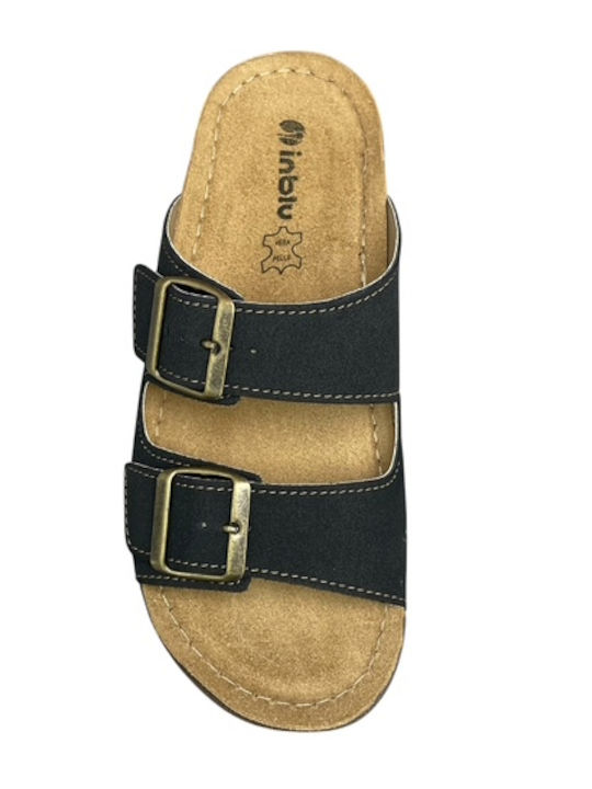 Leather Women's Flat Sandals in Black Color