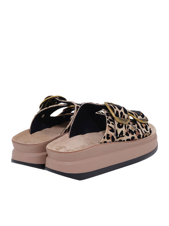 Zefi Leather Women's Flat Sandals Anatomic Flatforms Leopard velvet