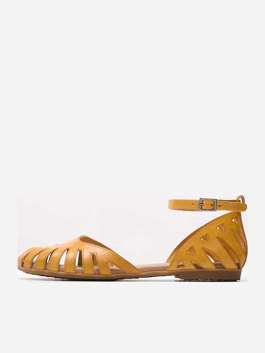 Sandale Casual Damă Flats Fi2902 Galbene De Piele Porronet
