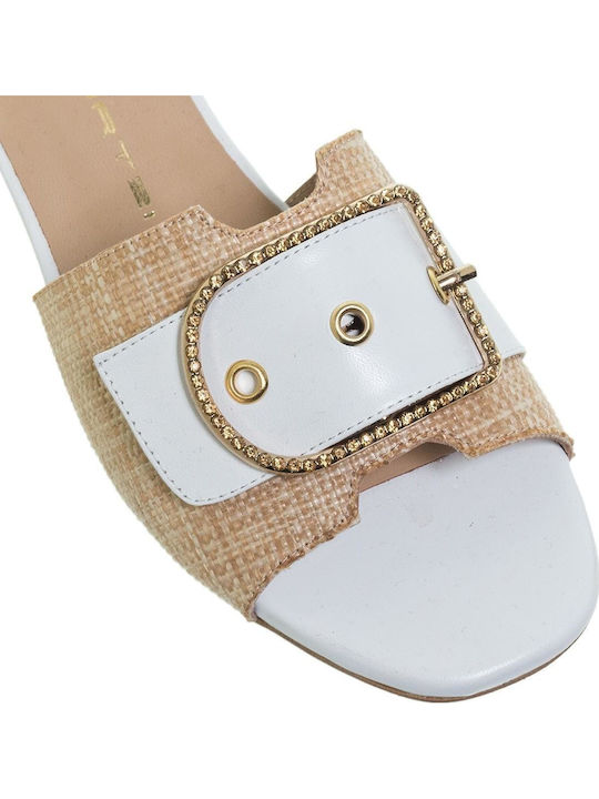 Leder Flache Sandalen für Damen in Beige Farbe