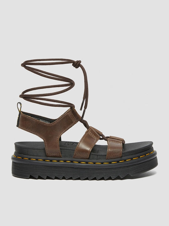 Illusion Leder Flache Sandalen für Damen Flatforms in Braun Farbe