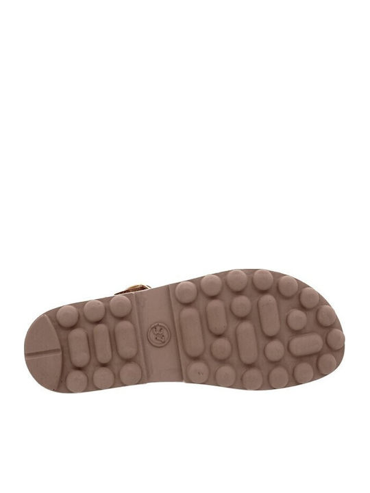 Leather Women's Flat Sandals with Strap in Brown Color