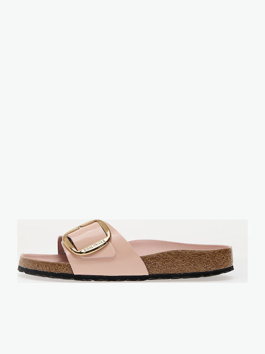 Madrid Big Buckle Leather Women's Flat Sandals in Pink Color Narrow Fit