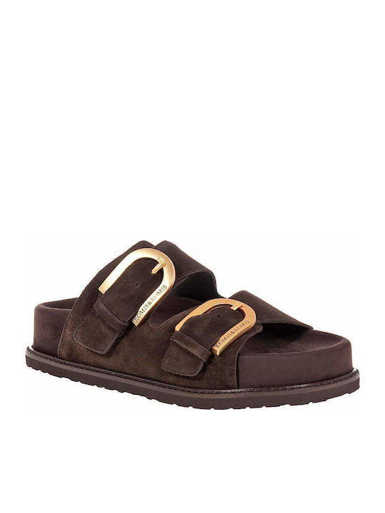 Δερμάτινα Γυναικεία Σανδάλια Flatforms Καφέ