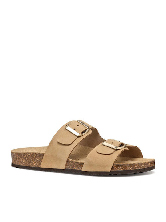 D.brionia Leather Women's Flat Sandals in Beige Color