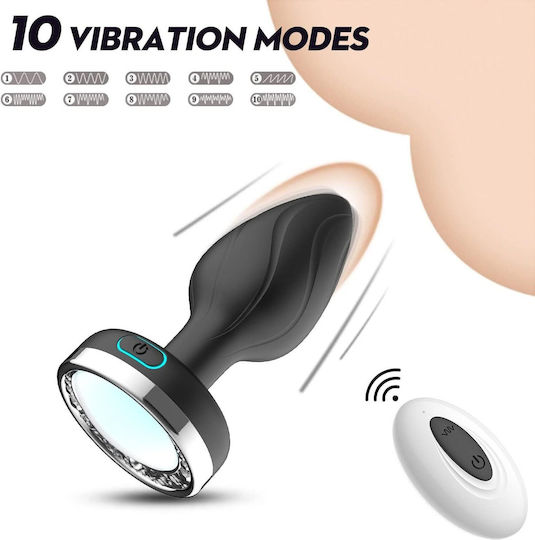 Smd Vibra Plug Light Up Remote Controlled Led Butt Plug Vibrator Πρωκτική Led Σφήνα Δόνηση Χειρισμό Μέσω Remote Black